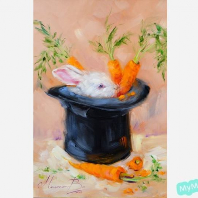 Ansichtkaart Konijn in de hoed. 