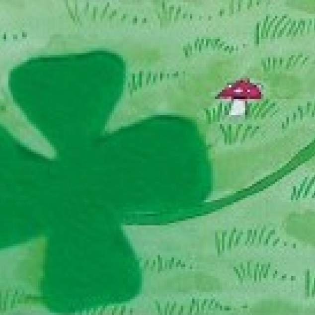 Ansichtkaart met Klavertje van Pluche. 