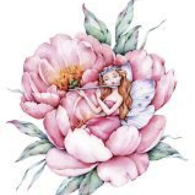 Ansichtkaart Fee in een PioenRoos. 