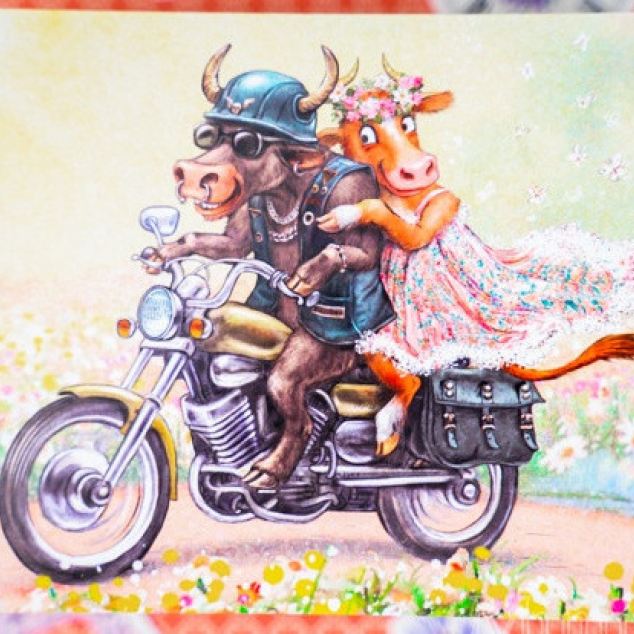 Ansichtkaart, Toeren op de Motor. 