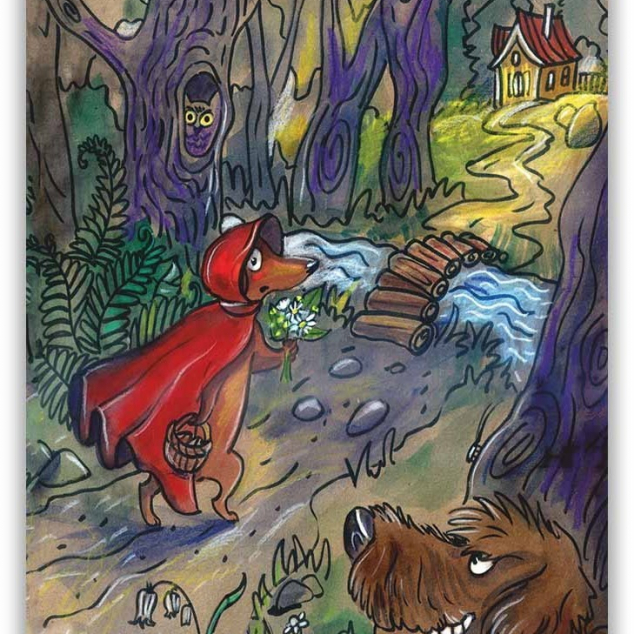 Ansichtkaart Roodgekapt Teckeltje en de Wolf. 